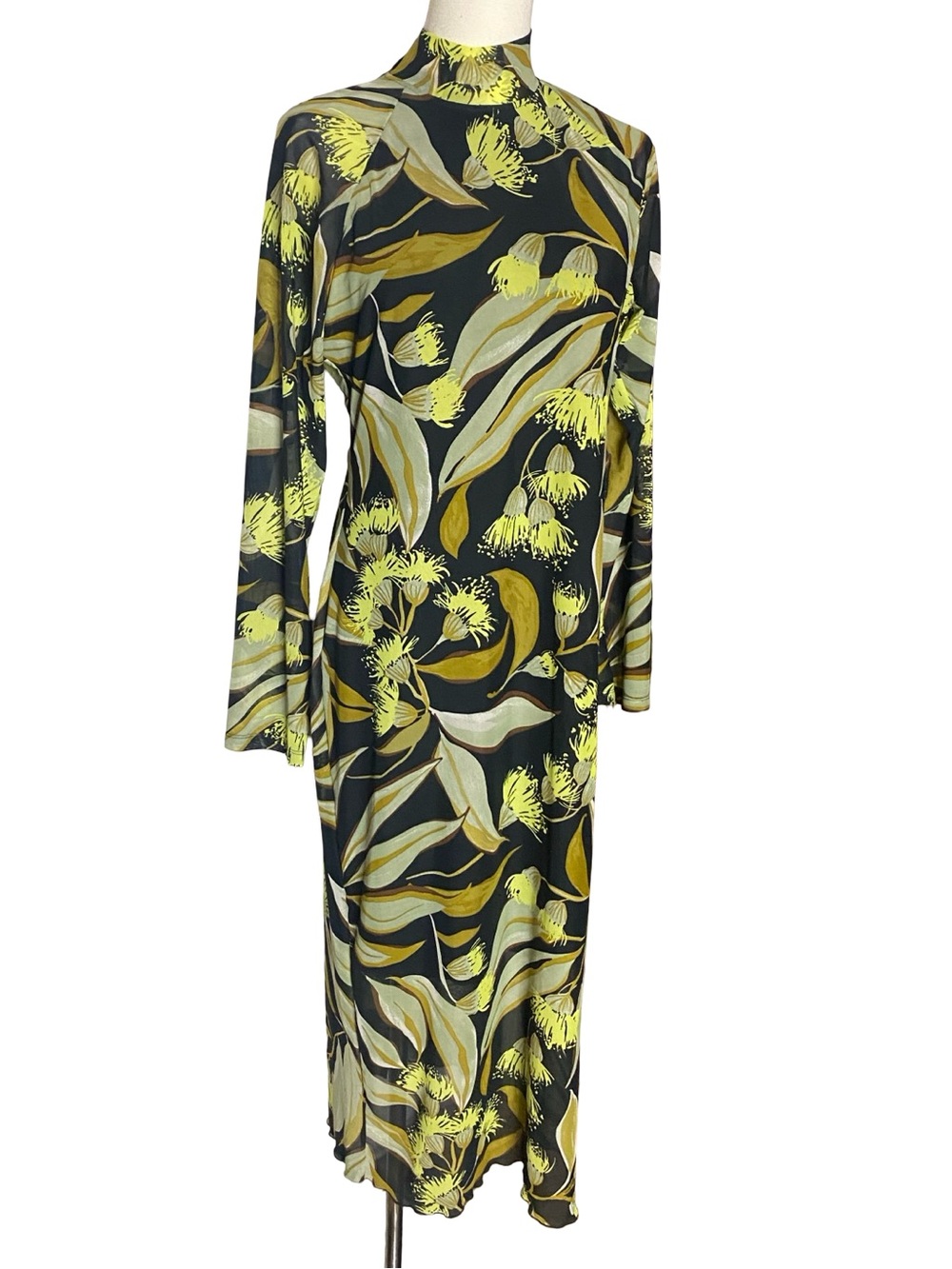 by Anthropologie Botanical Mesh Midi Dress Keyhole High Neck L / LP